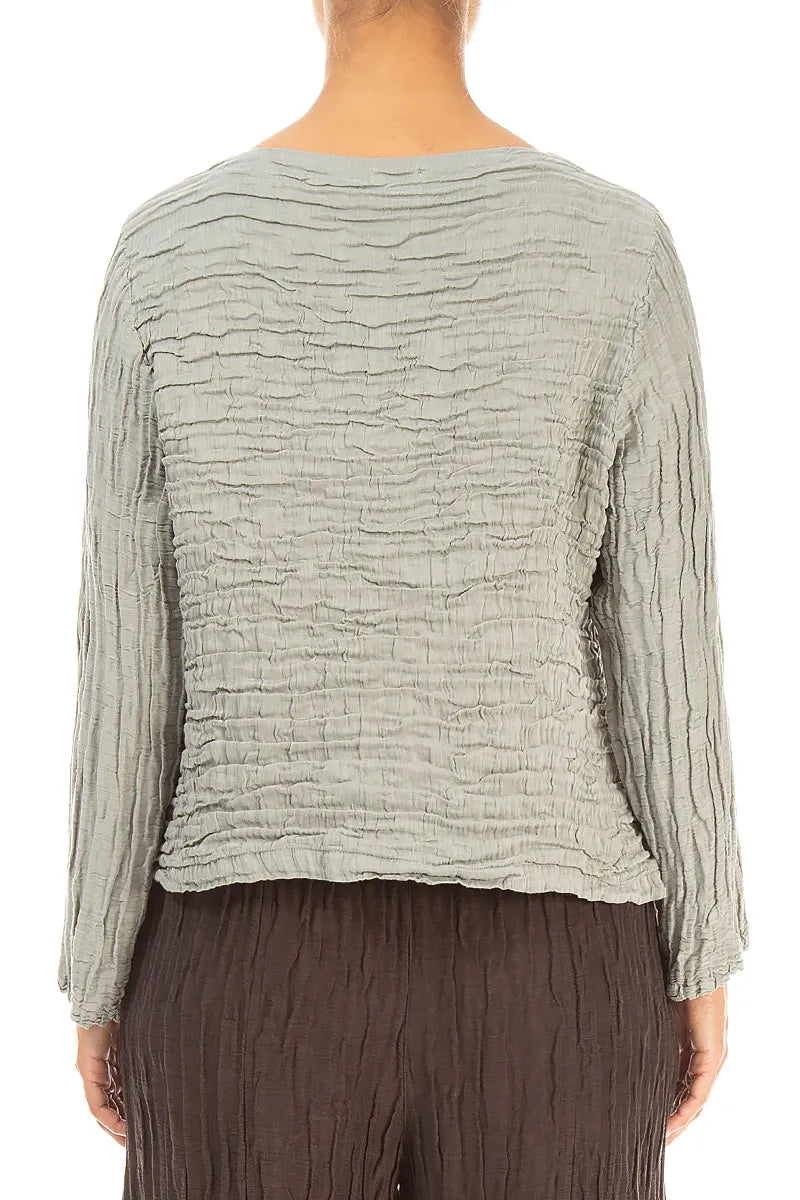 Asymmetric Olive Grey Crinkled Silk Linen Blouse