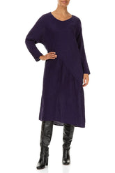 Asymmetric Royal Purple Waves Silk Linen Dress 4