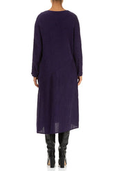 Asymmetric Royal Purple Waves Silk Linen Dress 2
