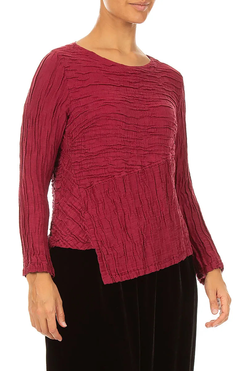 Asymmetric Ruby Crinkled Silk Linen Blouse 3