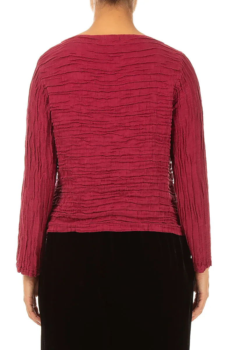 Asymmetric Ruby Crinkled Silk Linen Blouse 2