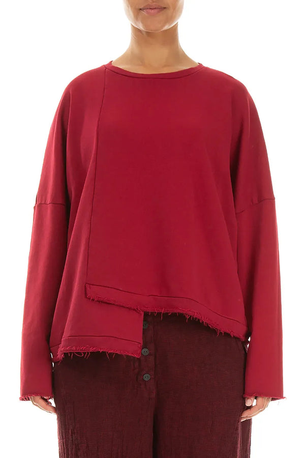 Asymmetric Ruby French Terry Cotton Blouse 1