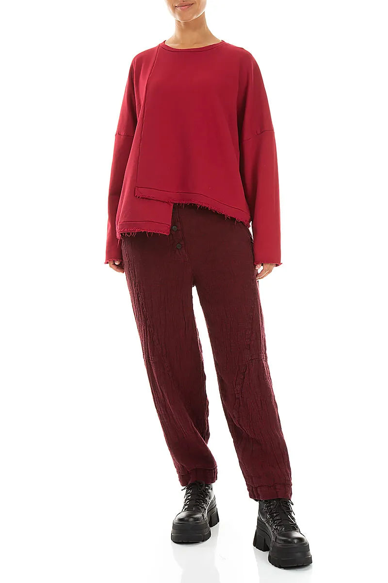 Asymmetric Ruby French Terry Cotton Blouse 4