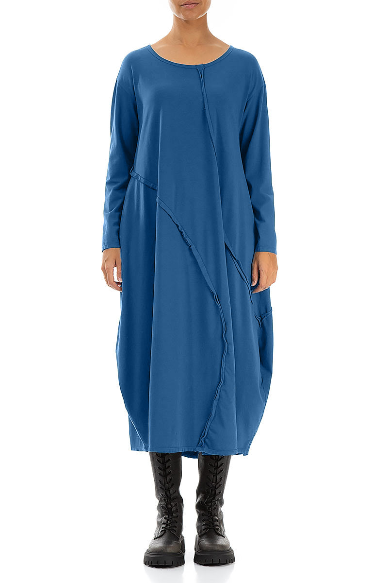 Asymmetric Seams Azure Cotton Dress