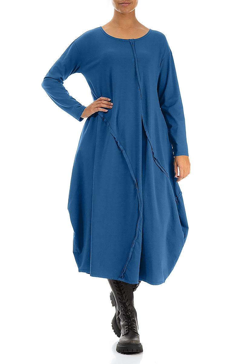 Asymmetric Seams Azure Cotton Dress