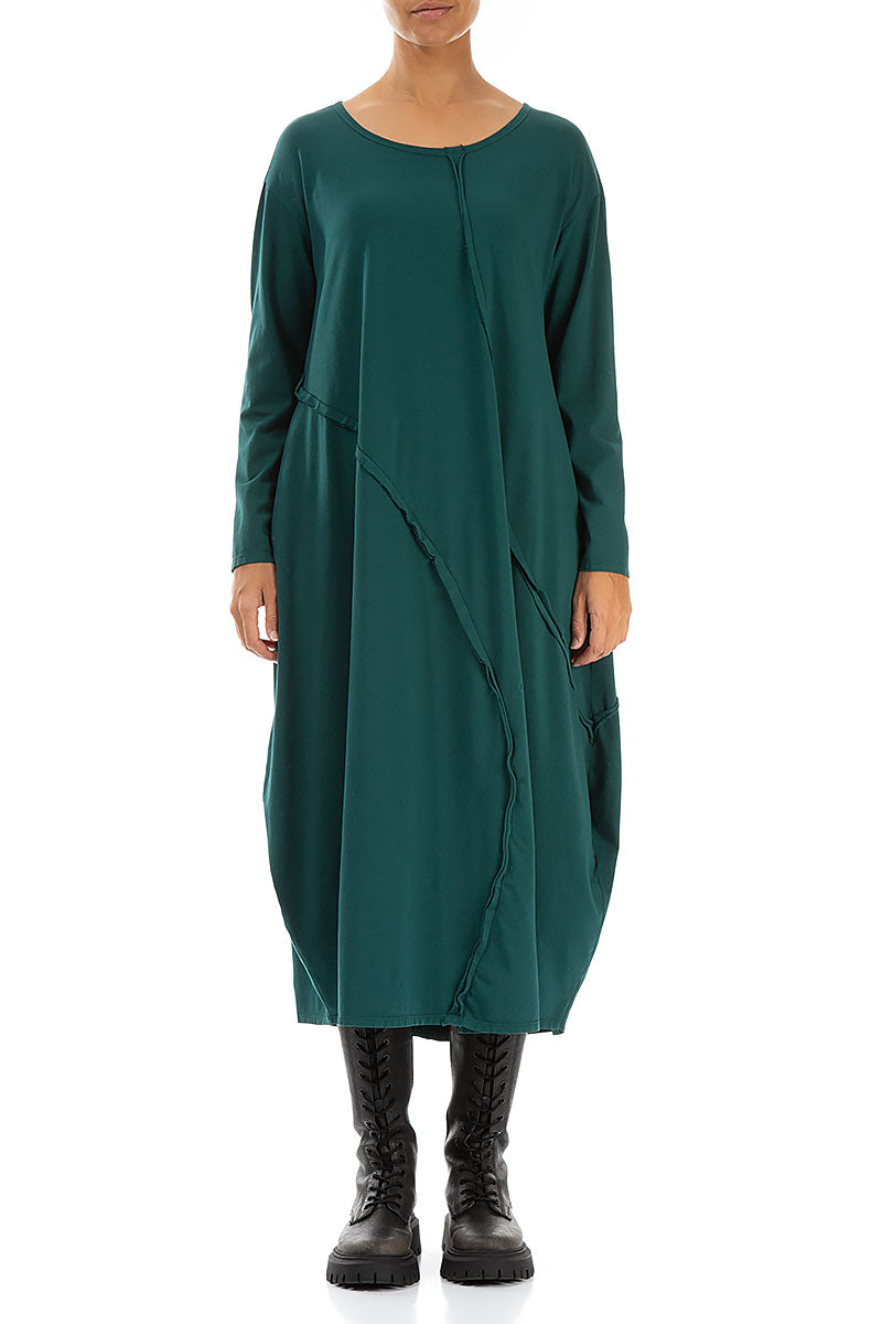 Asymmetric Seams Emerald Cotton Dress