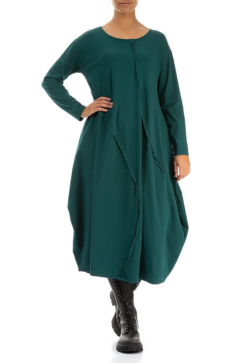 Asymmetric Seams Emerald Cotton Dress