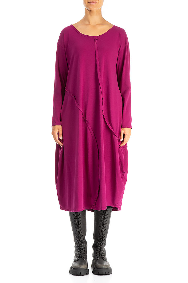 Asymmetric Seams Magenta Cotton Dress