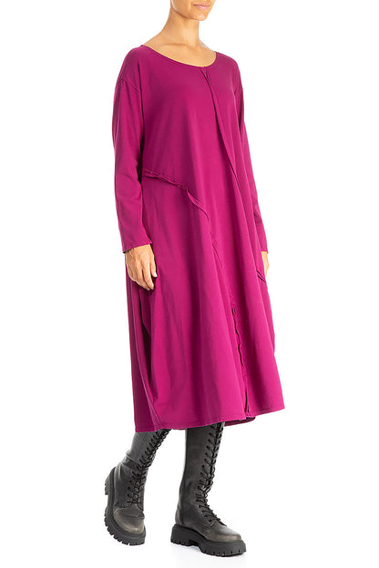 Asymmetric Seams Magenta Cotton Dress