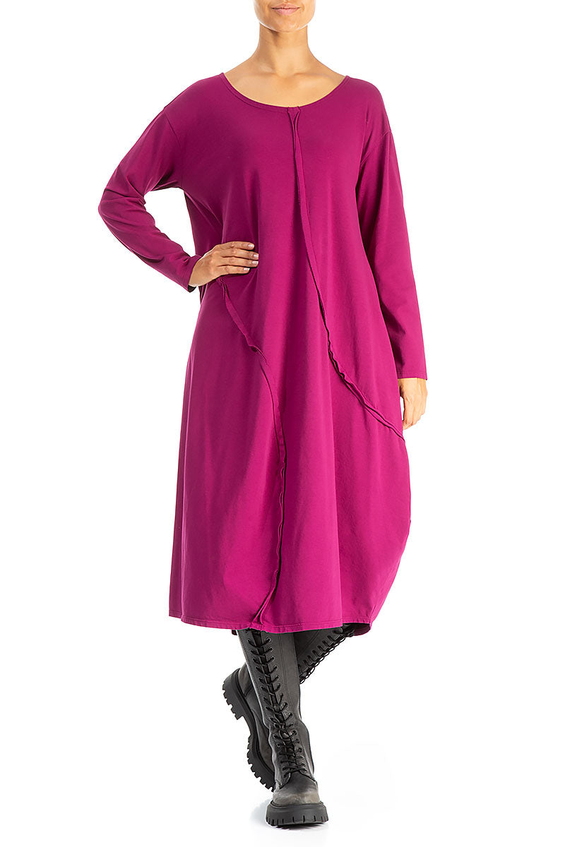 Asymmetric Seams Magenta Cotton Dress