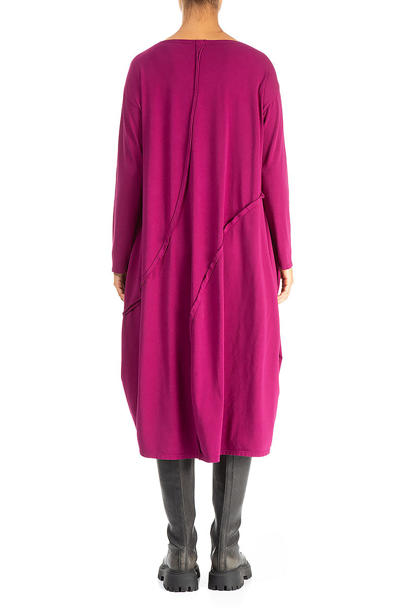 Asymmetric Seams Magenta Cotton Dress