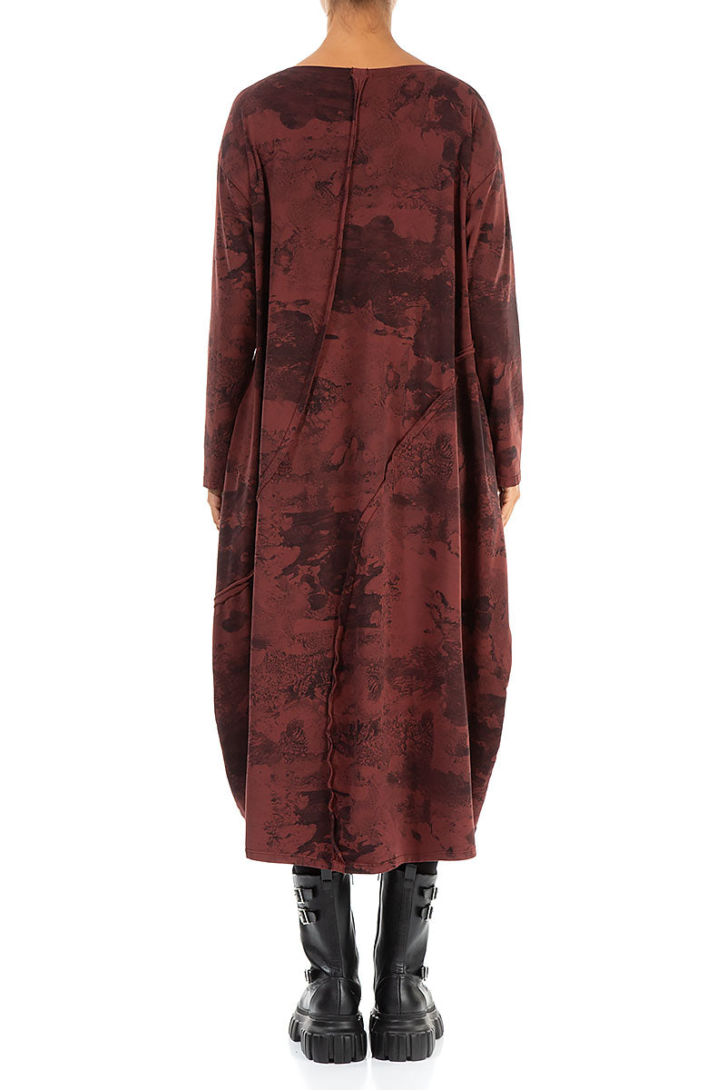 Asymmetric Seams Merlot Marble Cotton Dress