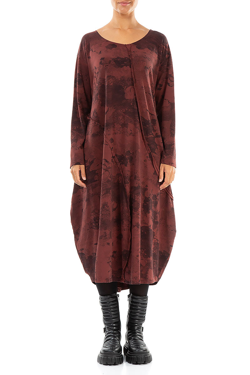 Asymmetric Seams Merlot Marble Cotton Dress