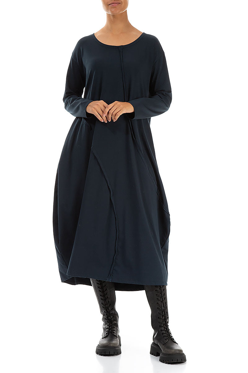 Asymmetric Seams Midnight Blue Cotton Dress