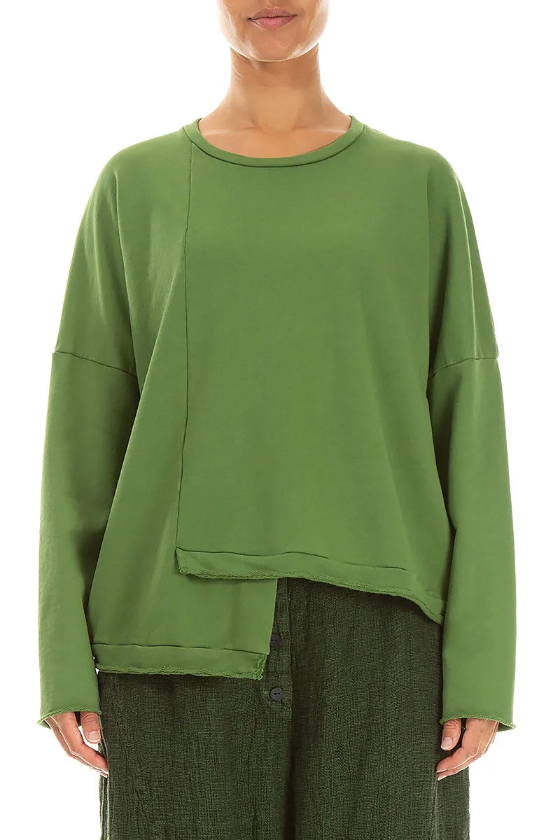 Asymmetric Shamrock Green French Terry Cotton Blouse 1