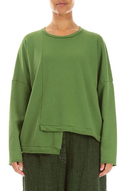 Asymmetrische Kleeblattgrüne Bluse aus French-Terry-Baumwolle