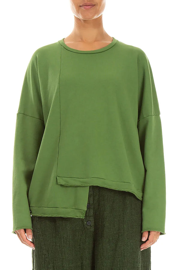 Blouse asymétrique en French terry Coton Vert trèfle