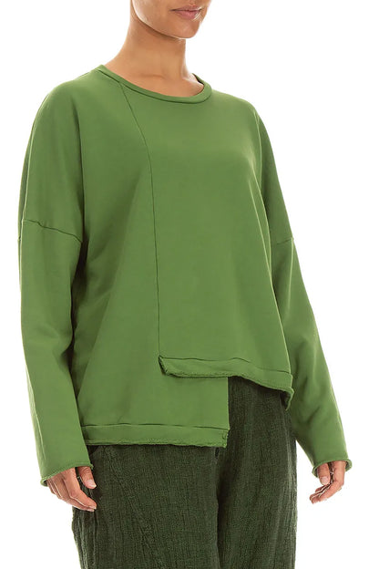 Asymmetrische Kleeblattgrüne Bluse aus French-Terry-Baumwolle