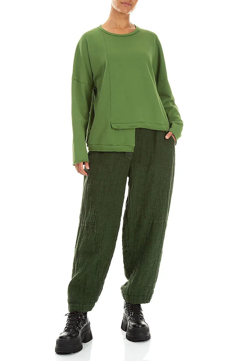 Asymmetric Shamrock Green French Terry Cotton Blouse 4