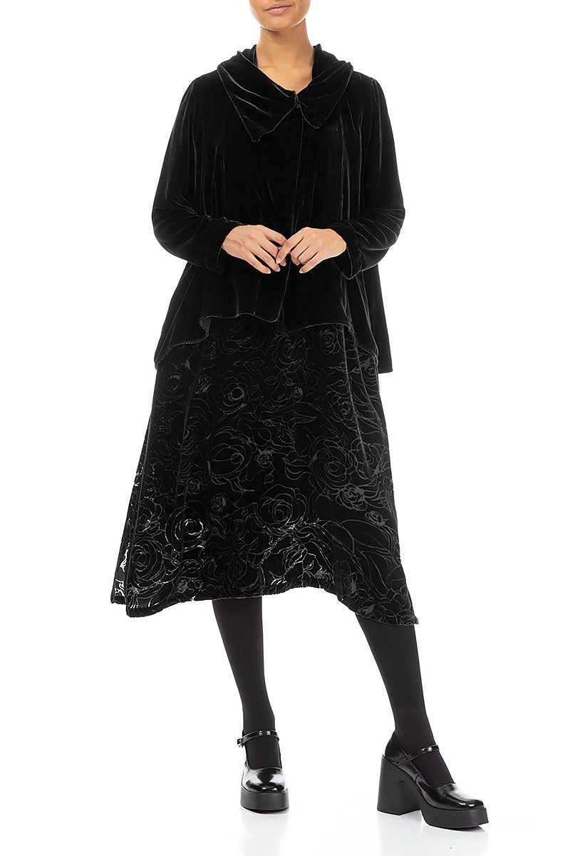 Asymmetric Single Button Black Silk Velvet Jacket