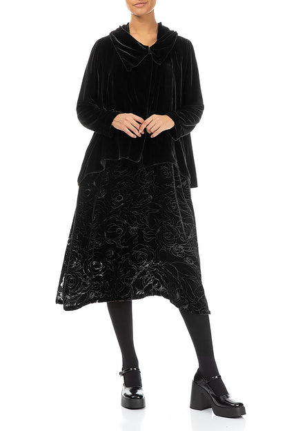 Asymmetric Single Button Black Silk Velvet Jacket