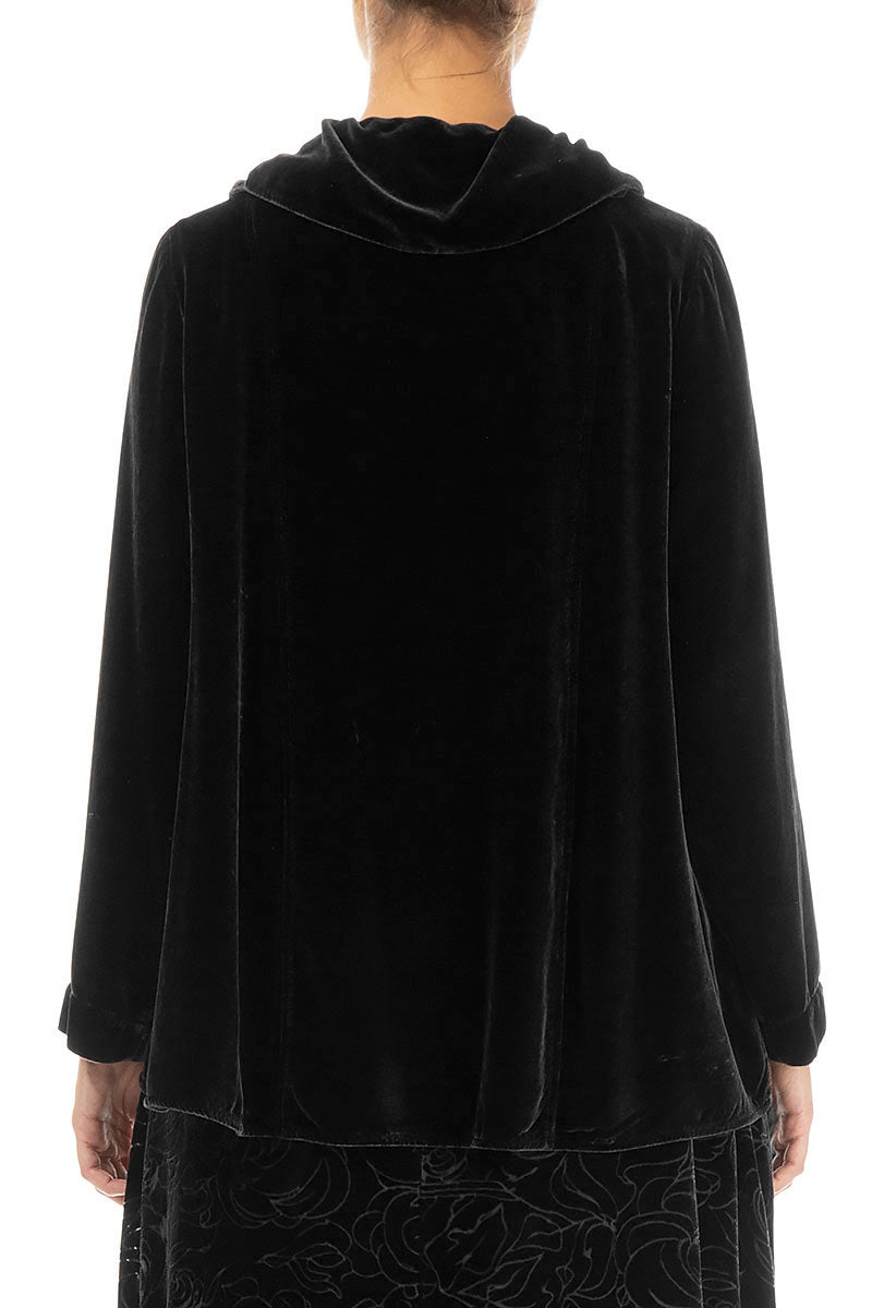 Asymmetric Single Button Black Silk Velvet Jacket