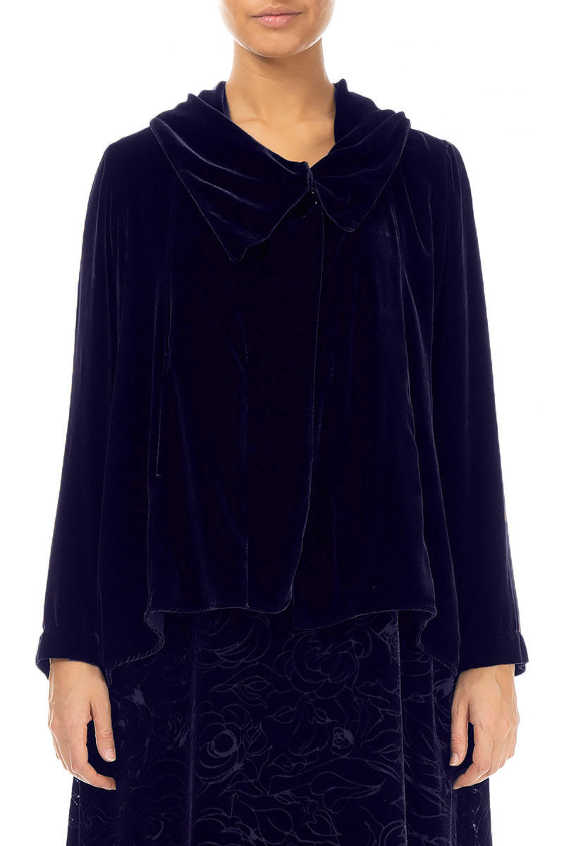 Asymmetric Single Button Royal Purple Silk Velvet Jacket 1