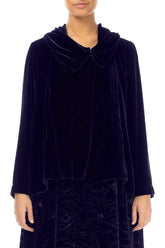 Asymmetric Single Button Royal Purple Silk Velvet Jacket 1