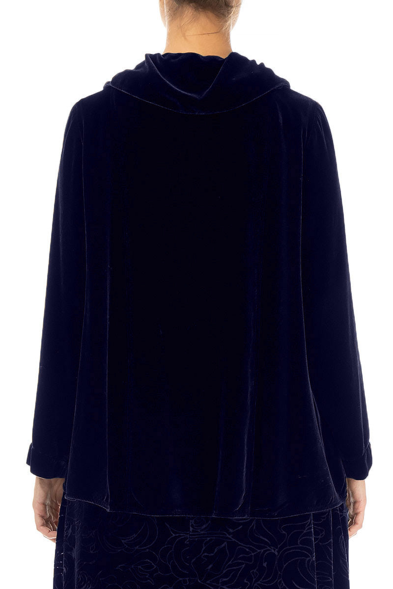 Asymmetric Single Button Royal Purple Silk Velvet Jacket 2