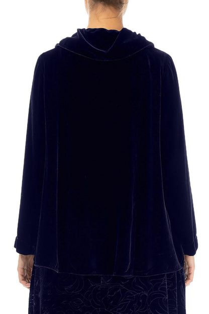 Asymmetric Single Button Royal Purple Silk Velvet Jacket 2