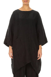 Asymmetric Textured Black Silk Linen Tunic 1