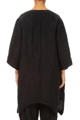 Asymmetric Textured Black Silk Linen Tunic 2