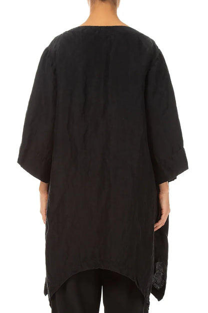Asymmetric Textured Black Silk Linen Tunic 2