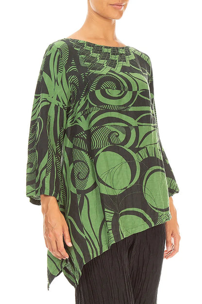 Asymmetric Textured Shamrock Green Orbit Silk Tunic