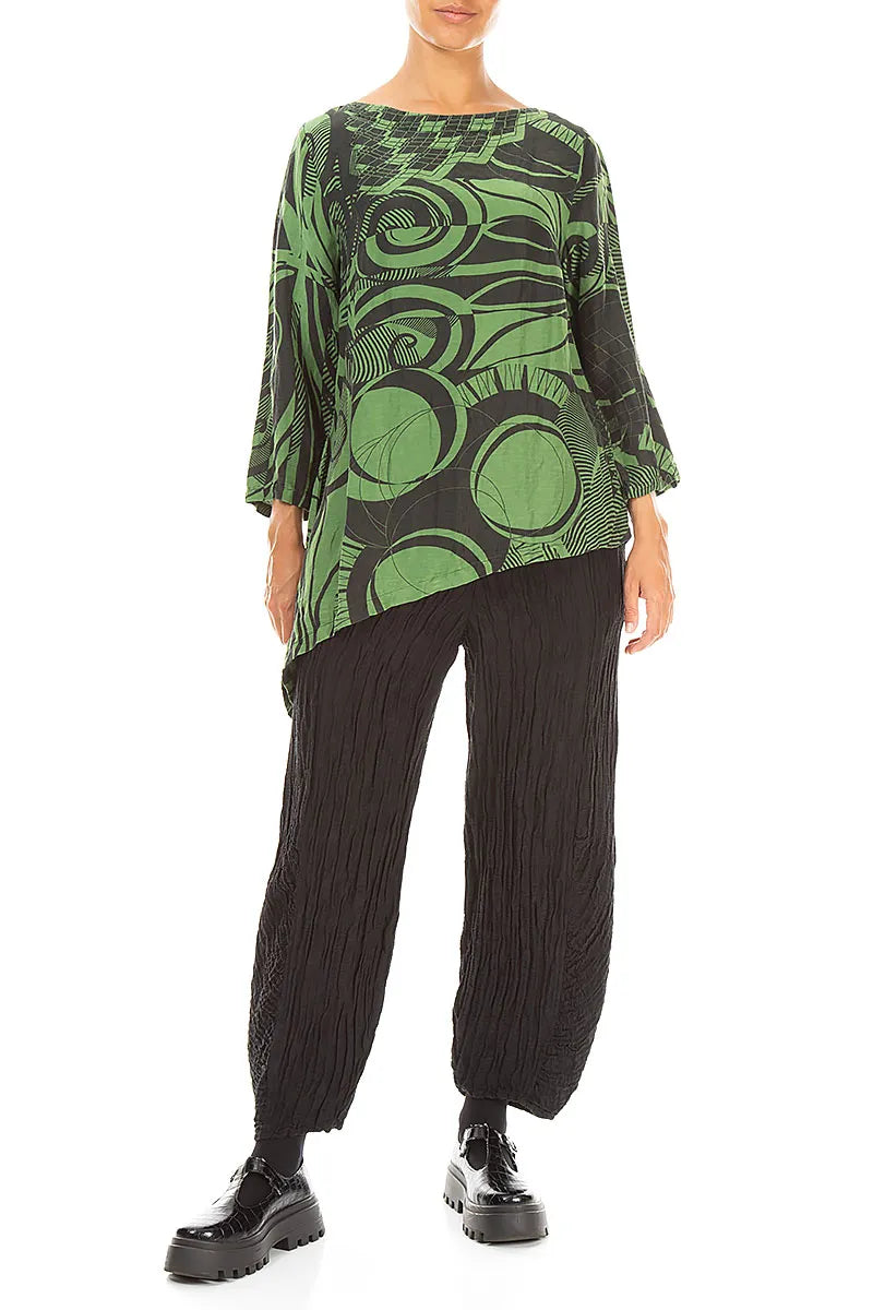 Asymmetric Textured Shamrock Green Orbit Silk Tunic