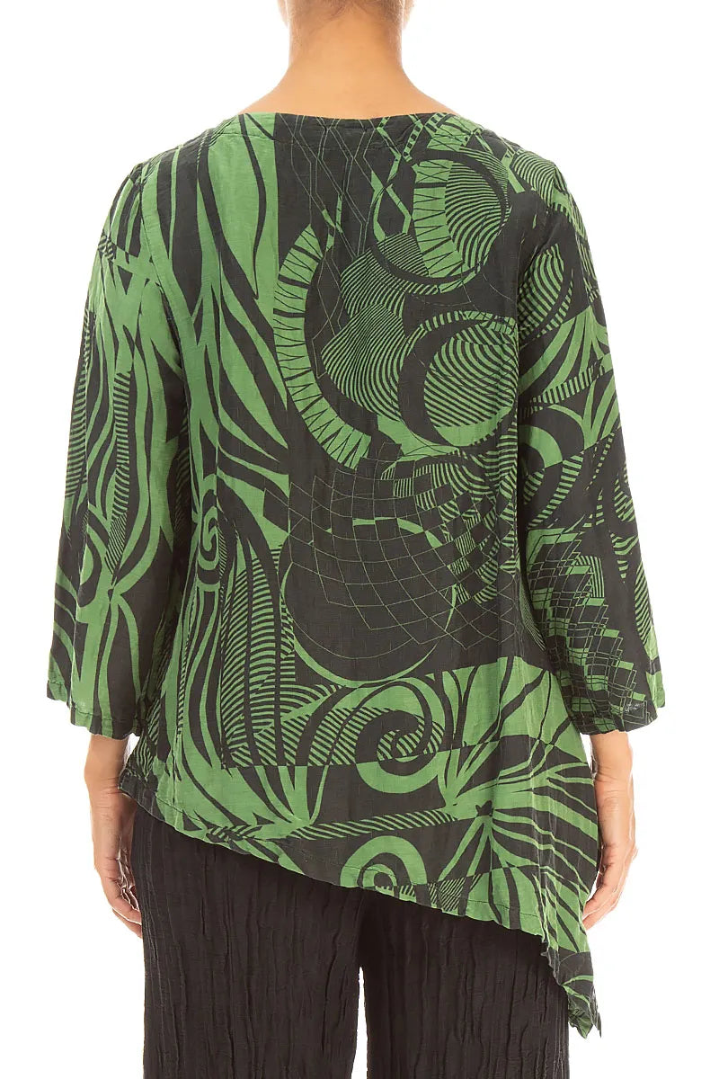 Asymmetric Textured Shamrock Green Orbit Silk Tunic
