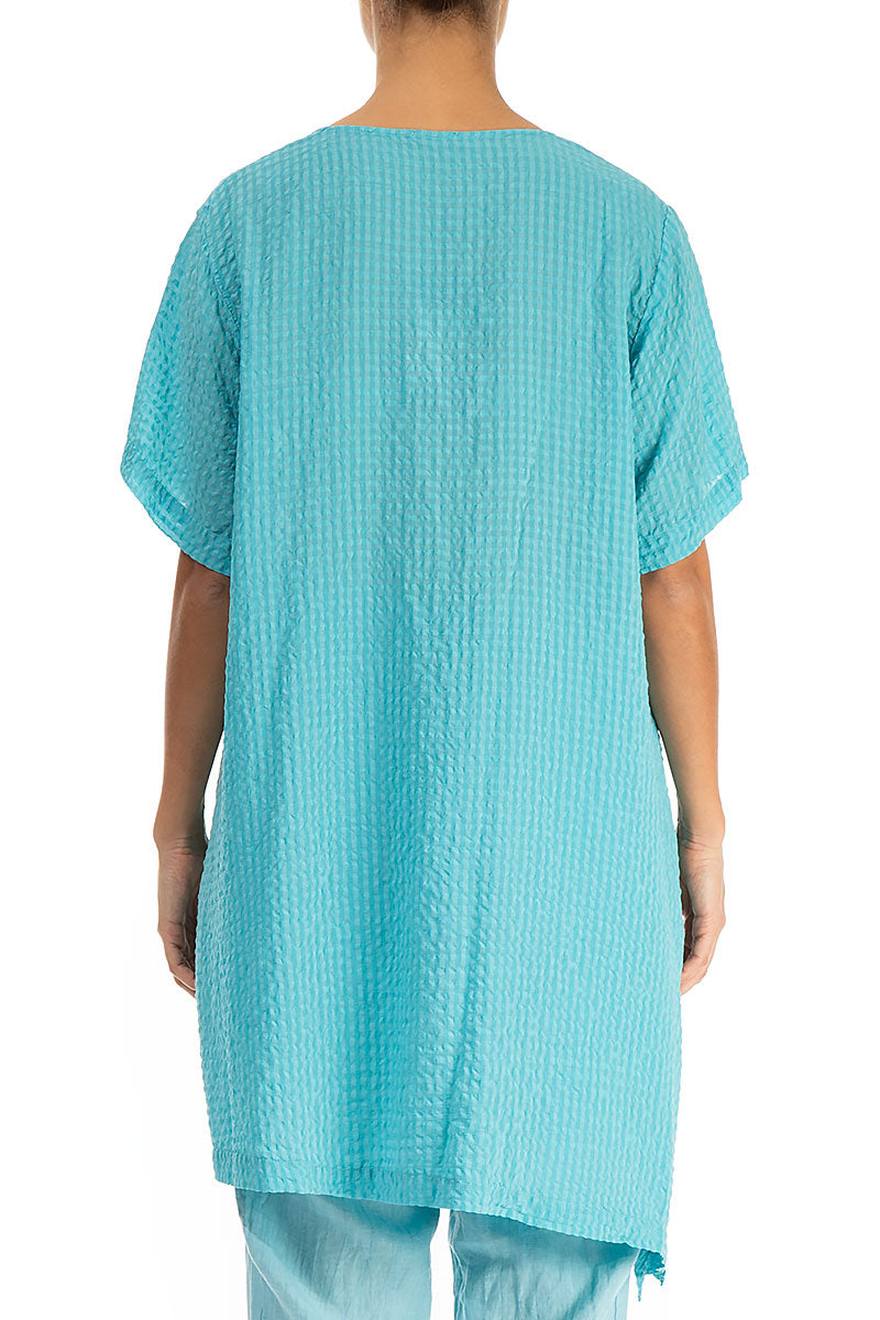 Asymmetric Turquoise Textured Silk Tunic
