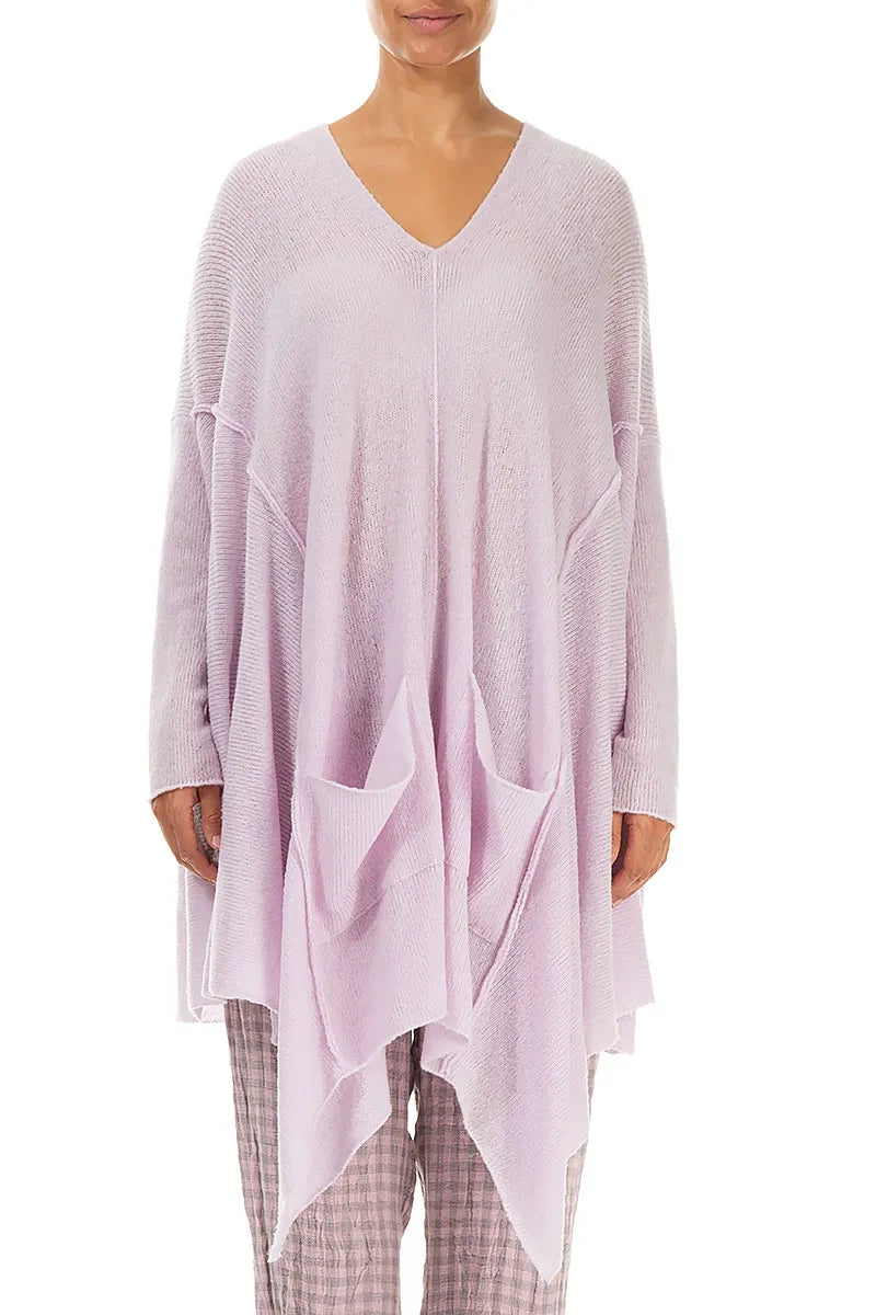Asymmetric V-Neck Light Pink Wool Jumper 1