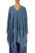 Asymmetric V-Neck Petrol Blue Wool Jumper 1