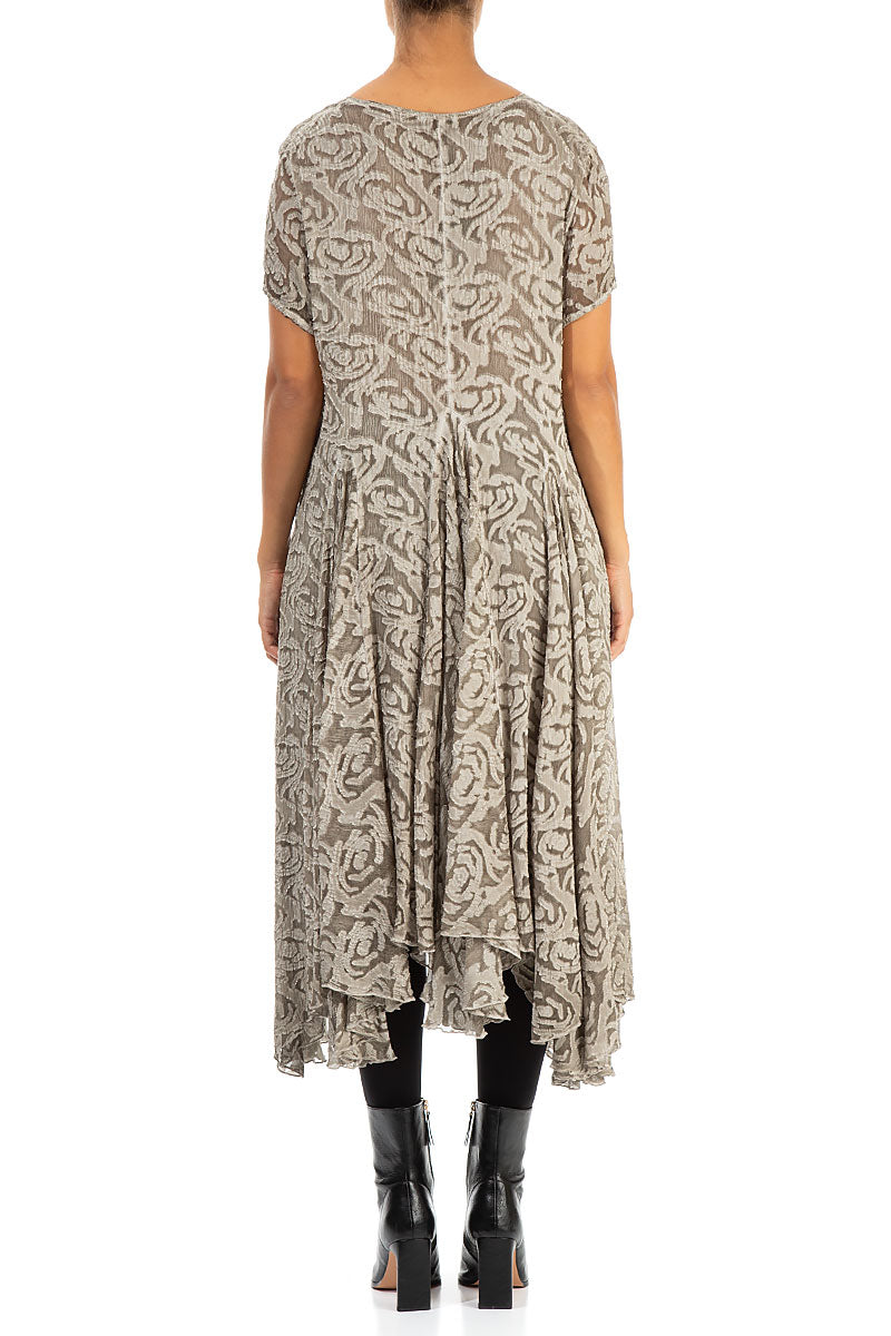 Flared Ornamented Cream Silk Rayon Dress 2