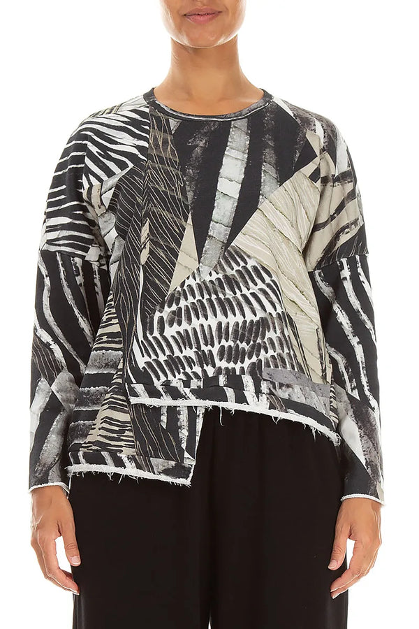 Asymmetric Wild Ink French Terry Cotton Blouse 1