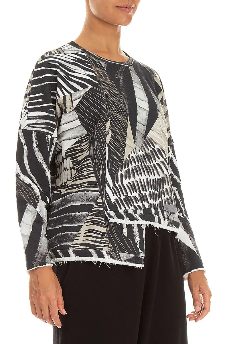 Asymmetric Wild Ink French Terry Cotton Blouse 3