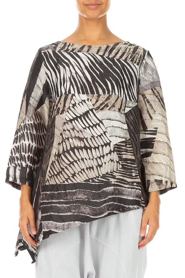 Asymmetrische Tunika aus strukturierter Wild Ink-Seide
