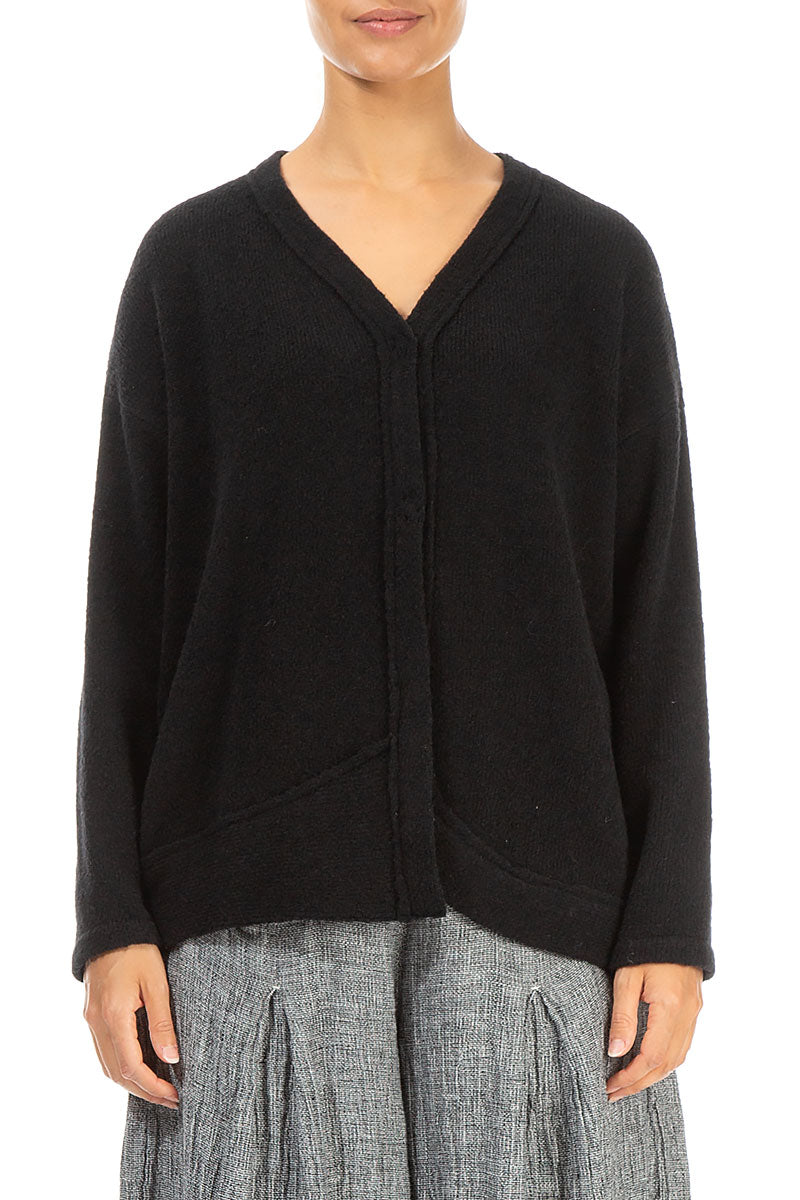 Asymmetrical Black Wool Cardigan