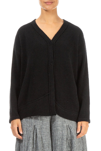 Asymmetrical Black Wool Cardigan