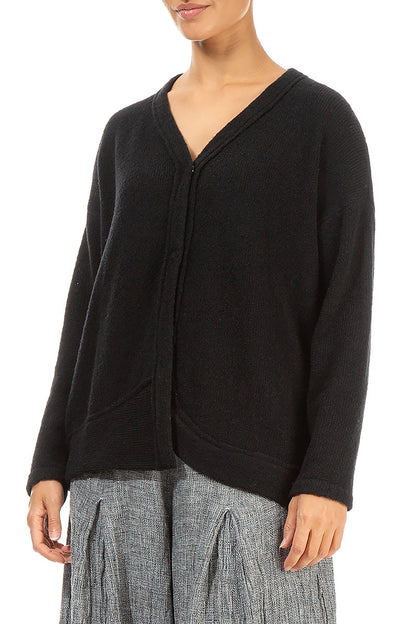 Asymmetrical Black Wool Cardigan