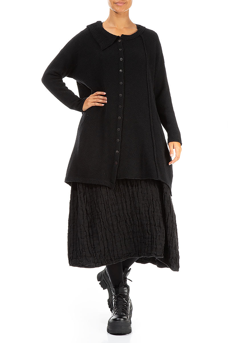 Asymmetrical Black Wool Cardigan