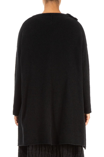 Asymmetrical Black Wool Cardigan