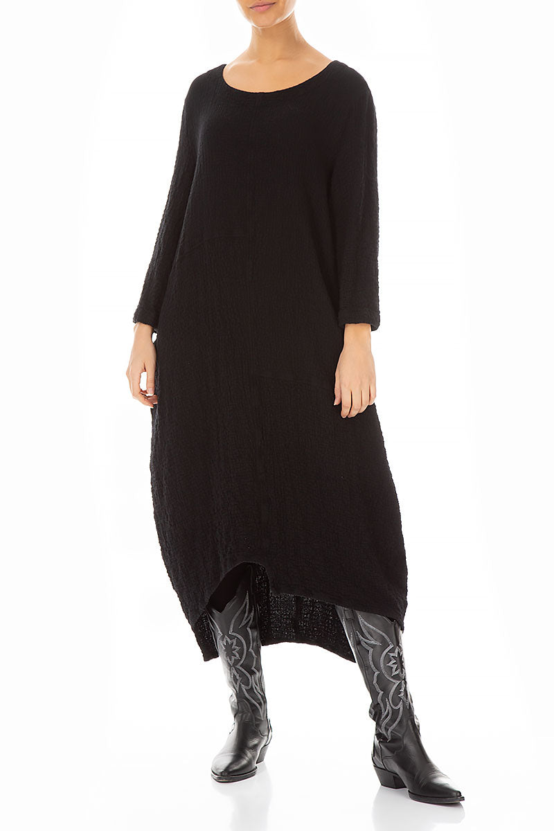 Asymmetrical Black Wool Dress