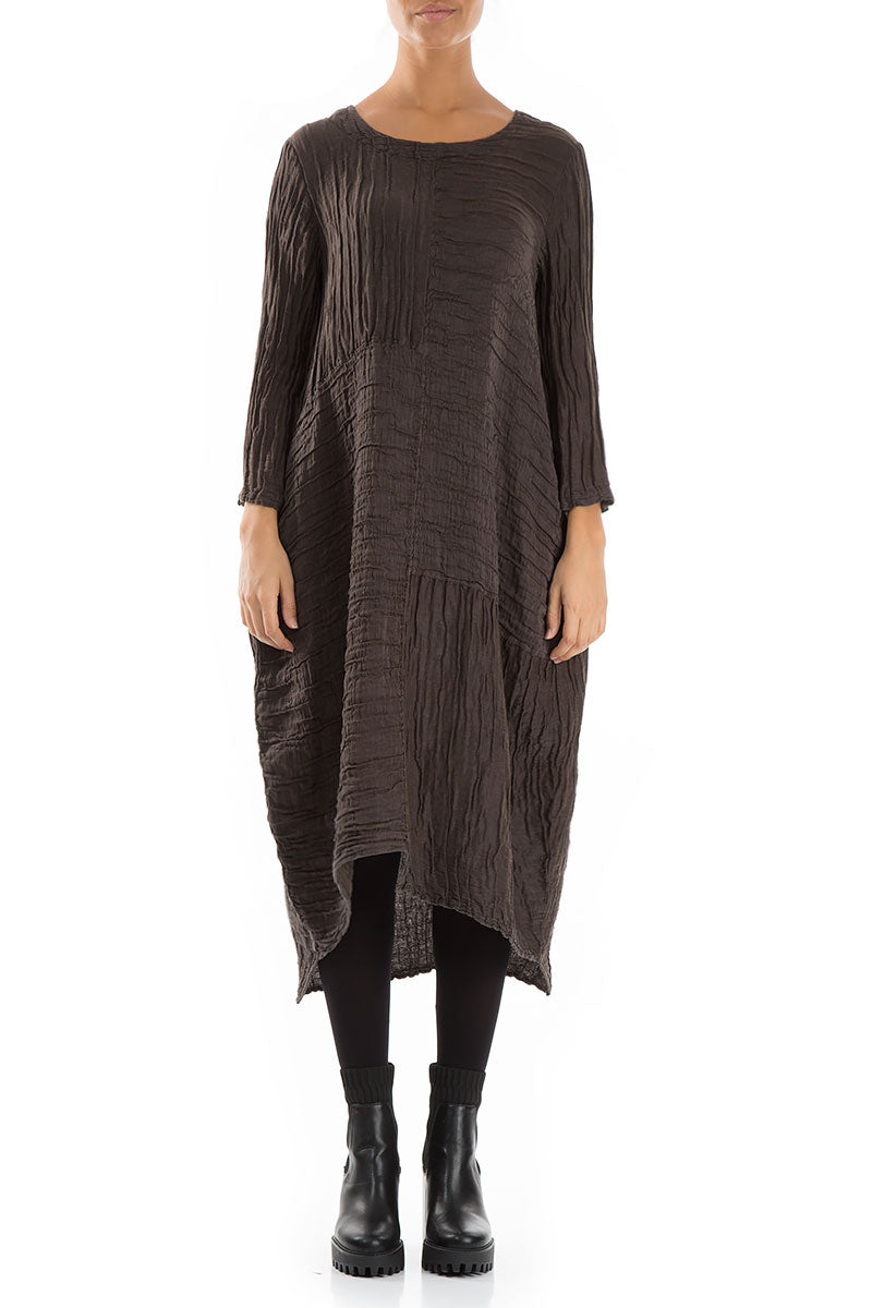 Asymmetrical Crinkled Ash Silk Linen Dress